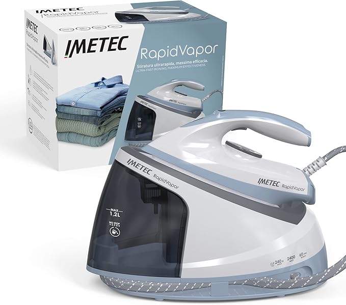 Imetec Rapidvapor Ferro da Stiro Generatore di Vapore, Piastra Fluid Ceramic a Rapido Riscaldamento, Leggero, Sistema di Pulizia Calc Clean, Colpo Vapore 240 g, 2400 W, 5 Bar Pump