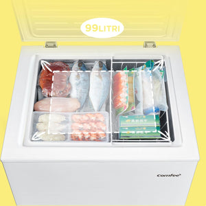 COMFEE' RCC100WH2(E) Congelatore a pozzetto, 99 Litri, Libera installazione, Silenzioso 38 dB, Sistema di raffreddamento D+, Controllo digitale, Adatto a vari scenari, Bianco