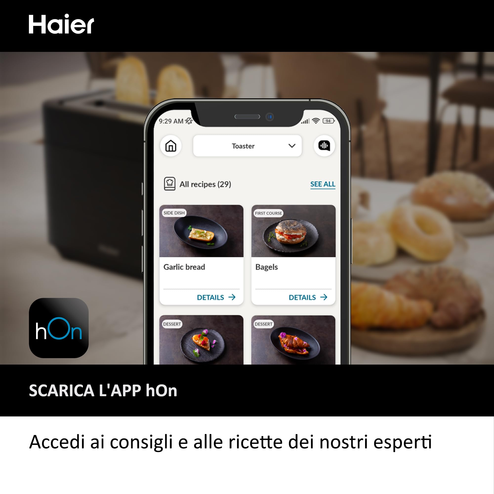 Tostapane I-Master Serie 5 Haier, Acciaio Inossidabile, 2 Fessure Profonde, Leva High Lift, Programmi Dedicati, 1150 W [Nero]