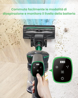 Vexilar V9PRO Aspirapolvere Senza Fili 40KPa Potente,Scopa Elettrica Senza Fili Potente 50minuti e display a LED,Scope elettriche,Aspirapolvere Portatile,Aspirapolvere per Pavimenti/Tappeti/Peli