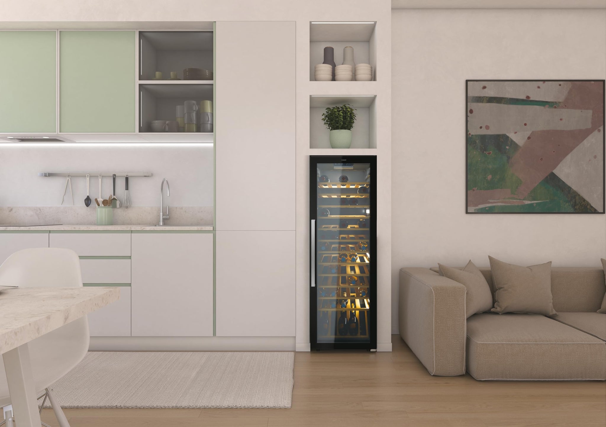 Candy DiVino, CWC 200 EELW/NF, Cantina Vino, 81 bottiglie, 39 dB, APP hOn, Tecnologia Vivino, Monozona, Nero, AxLxP 146x49x55 cm [Classe di efficienza energetica G]
