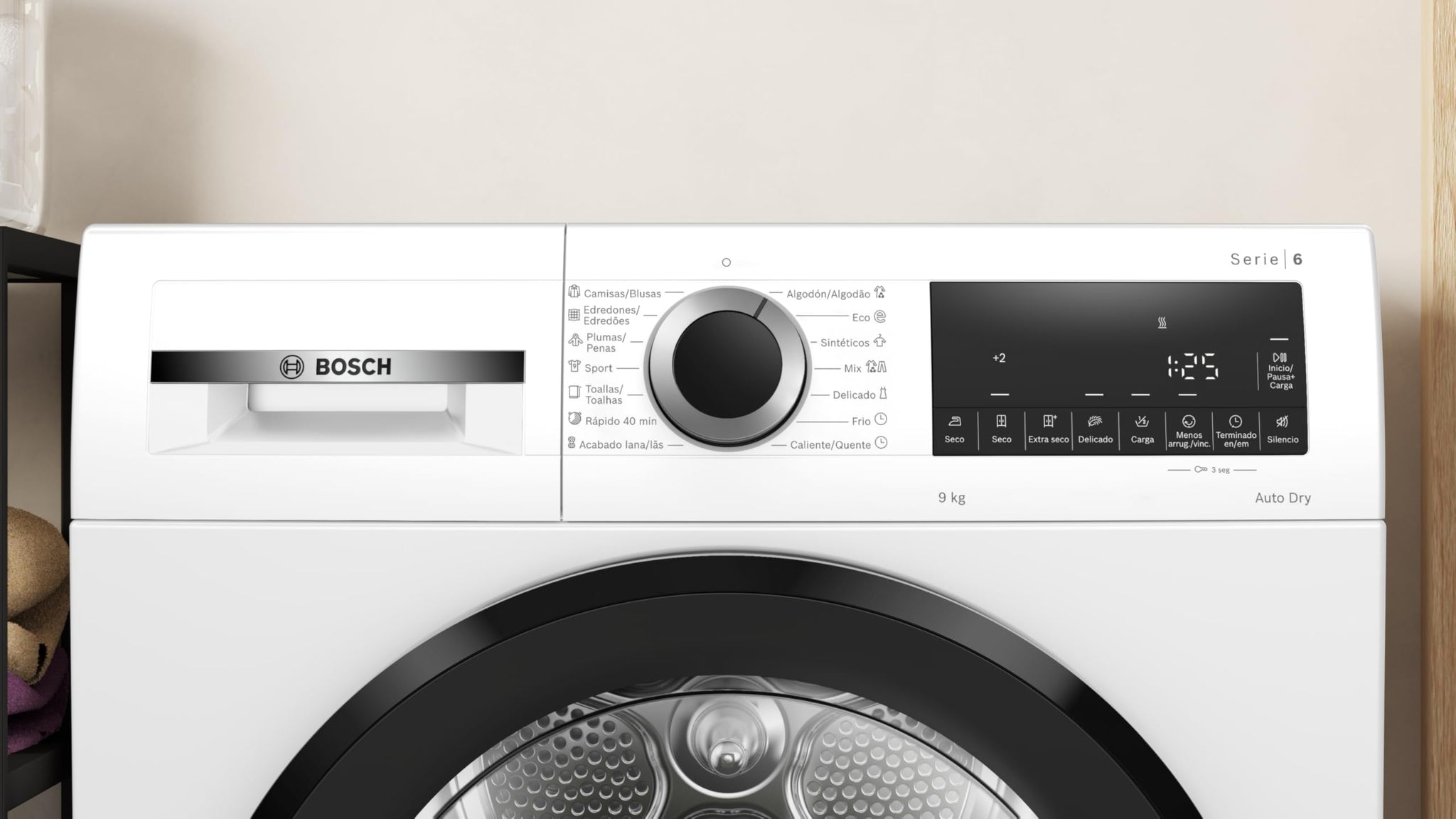 Bosch – Asciugatrice con pompa di calore, 9 kg, AutoDry, mezza carica, antirughe, bianco, WQG24200ES