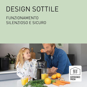Panasonic Slow Juicer MJ-L501KXE, Estrattore Elettrico per Frutta e Verdura, 150 W, Acciaio Inox e Plastica, Design Elegante e Sottile, Accessorio per Ingredienti Surgelati, Nero