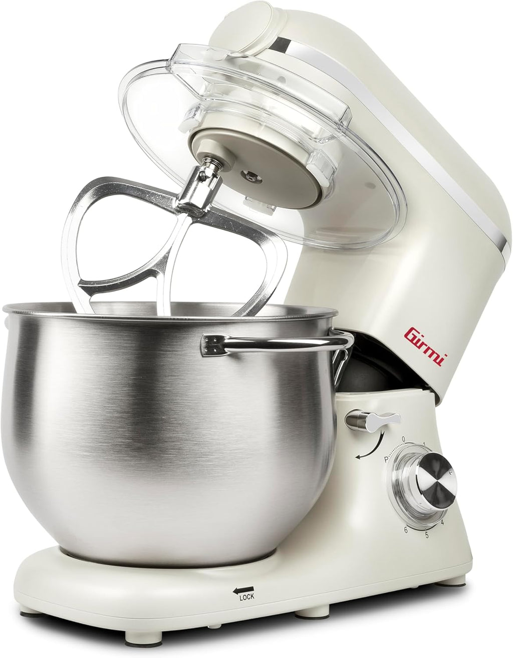 Girmi IM50 Impastatrice Planetaria, 2200W Max, 8 Litri, 6 Velocità, Pulse, Contenitore inox con maniglia, Dispositivo di sicurezza, Accessori inclusi, Panna