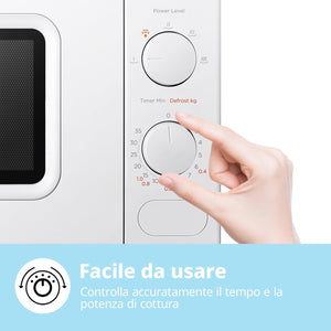 COMFEE' Forno a Microonde Bianco, 20 Litri, 700 W, 5 Livelli di Potenza, Funzione di Scongelamento Rapido, Timer Manuale, Design Compatto-CM-M202CC(WH)