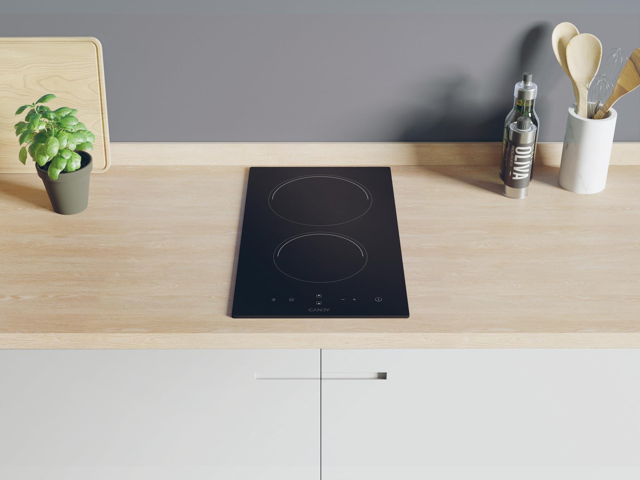Candy CDH30 Piano Cottura, 2 Fuochi, Vetroceramica, 220-240V, Controllo Touch, Timer Elettrico, 28,8x52x5,5 cm, Nero