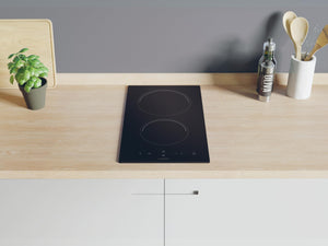 Candy CDH30 Piano Cottura, 2 Fuochi, Vetroceramica, 220-240V, Controllo Touch, Timer Elettrico, 28,8x52x5,5 cm, Nero