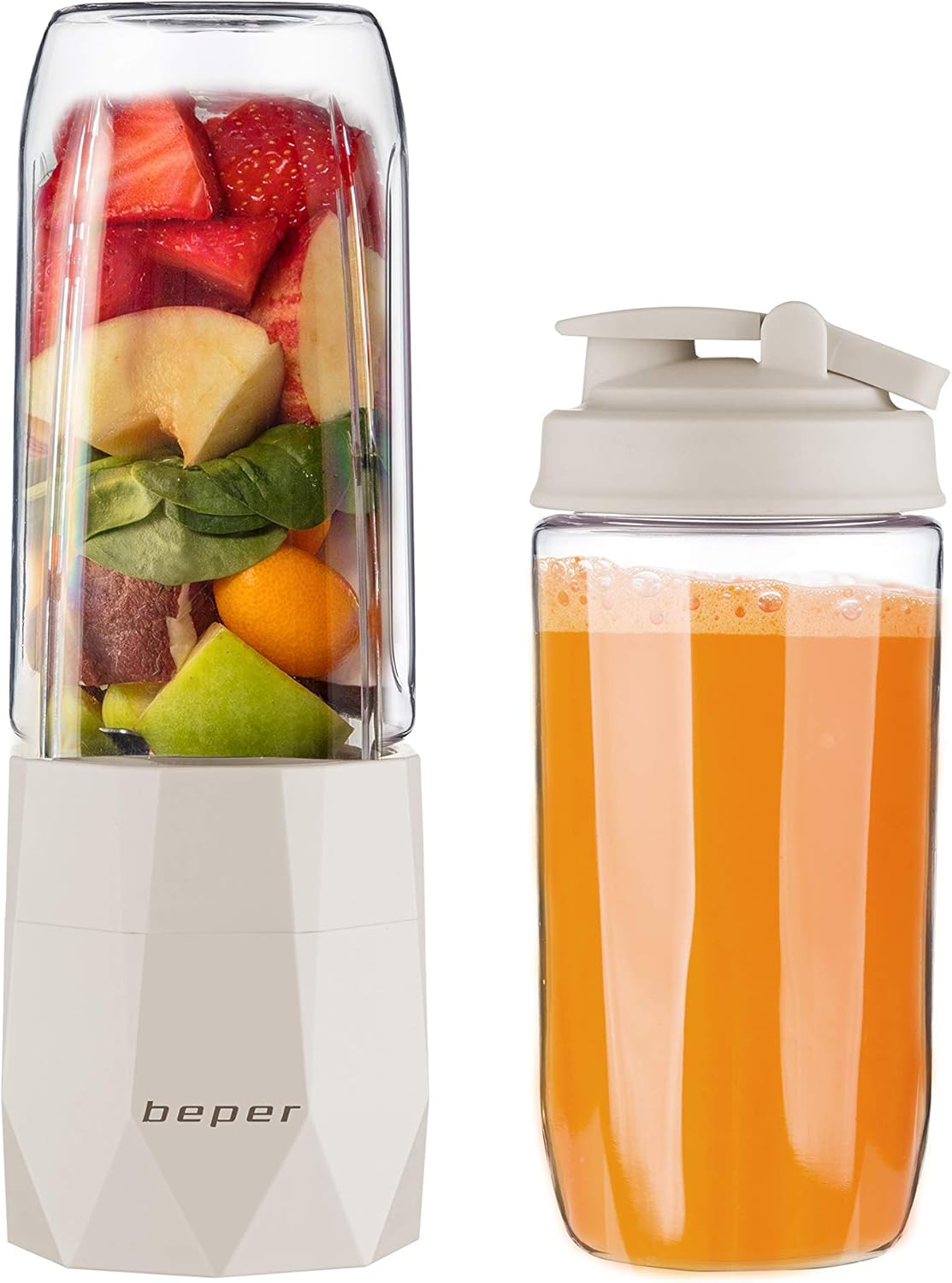 BEPER RCOBP630 Set Bicchiere con Tappo per frullatore USB, 400 milliliters, Vetro, Trasparente