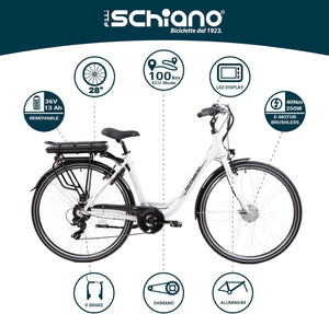 F.lli Schiano E-Moon, Bici Elettrica da Città 28 Inches per Adulti, 36V 13Ah Batteria Rimovibile, Motore 250W 40Nm, City Ebike