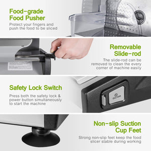 Ostba SL518 Affettatrice Elettrica Professionale da Casa, Diametro 19 cm, 150 W, Acciaio Inossidabile, Spessore Max 15 mm, Blocco di sicurezza, Multifunzione, Universale, Argento