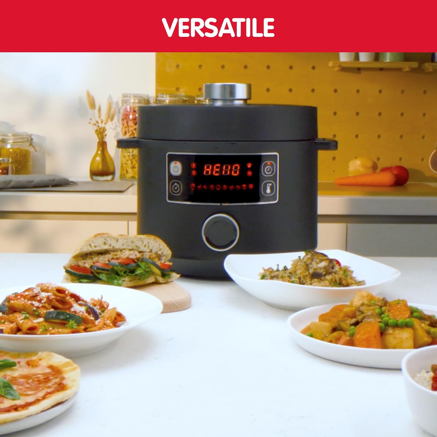 Moulinex CE7548 Turbo Cuisine Multicooker Veloce, 5 Litri, Pentola a Pressione Elettrica, Robot da Cucina Multifunzione con Tecnologia Spherical Bowl, 10 Programmi di Cottura Automatici e Ricettario