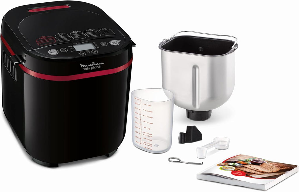 Moulinex OW2208 Pain & Plaisir, Macchina del Pane, 17 Programmi Automatici, 3 Impostazioni di Peso e 3 Livelli di Doratura, Avvio Ritardato Fino a 15 Fre, Ricettario Incluso, 650W, Nero/Viola