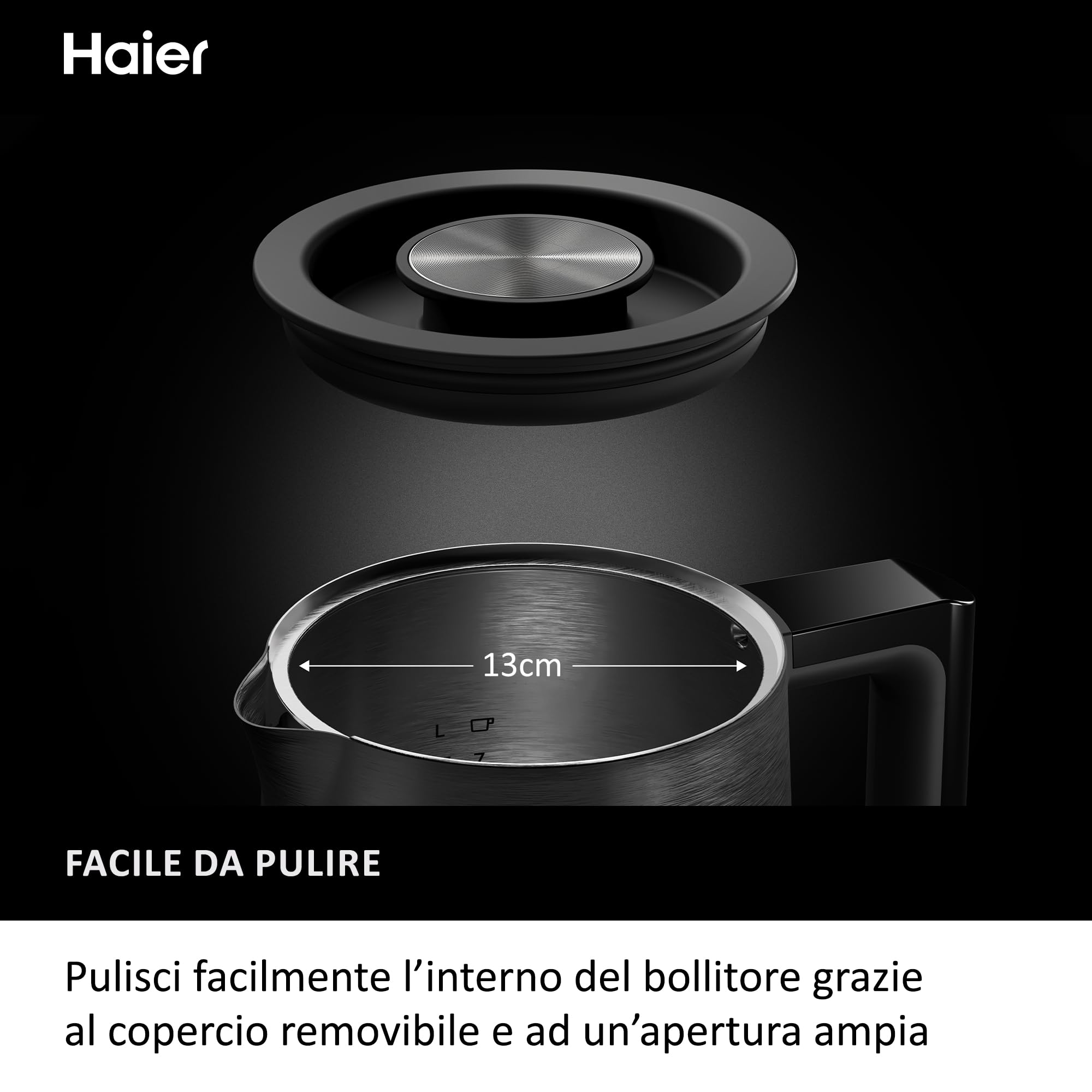 Haier Bollitore I-Master Serie 5, Acciaio inox, Capacità 1,7 L, 7 livelli di temperatura 40-100, Funzione Keep Warm, Bollitura per tazza singola, 2000 W [Nero]