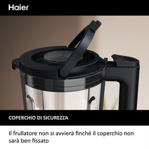 Haier Frullatore I-Master Serie 5, Funzione Ice Crush, Smoothie, 5 velocità variabili, pulizia automatica, caraffa in vetro da 1,7 L, Personal Jug 0,6 1200 W [Nero]