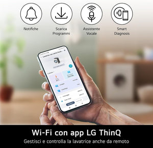 LG F4WV512S0E Lavatrice a Carica Frontale 12 Kg, Libera Installazione, 1400 Giri/min, Wi-Fi, Intelligenza Artificiale LG AI DD, Funzione Vapore, Motore Inverter Direct Drive, 60 x 85 x 61.5cm - Bianco