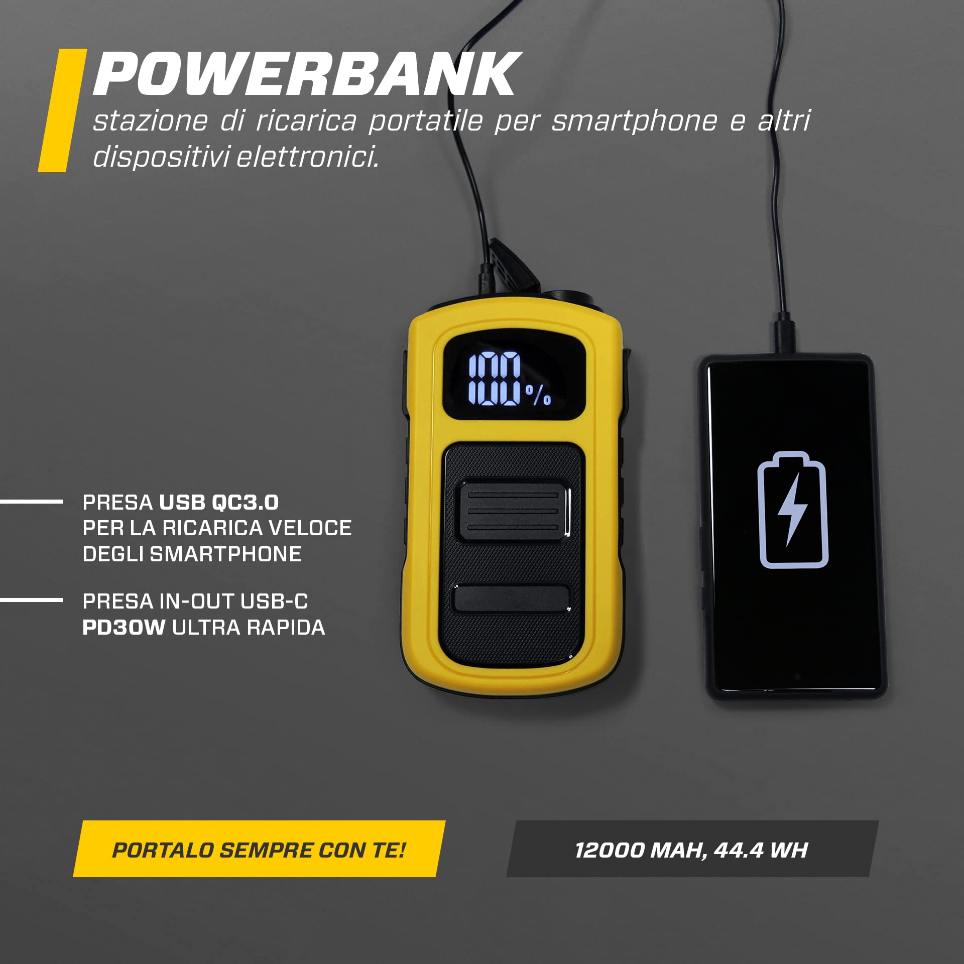 MAXTOOLS JSL400 Avviamento d’Emergenza Professionale per Automobile 2400 A per Veicoli Diesel e a Benzina di Grandi Dimensioni, Potente e Sicuro a 12 V, Batteria al Litio Esterna con USB