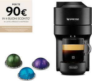 De'Longhi Nespresso Vertuo Pop ENV90.B, Macchina Caffè a Capsule con Tecnologia Centrifusion, 4 Formati in Tazza, Incluso Set di Benvenuto con 12 Capsule, 1260W, Liquorice Black