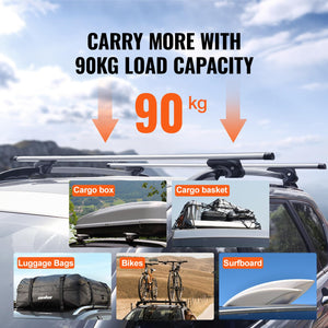 VEVOR Barre Trasversali Universali per Portapacchi in Alluminio 120 cm, Adatte per Barre Laterali Rialzate, Capacità di Carico di 90 kg, Barre Trasversali con Serrature, per SUV, Berline e Furgoni