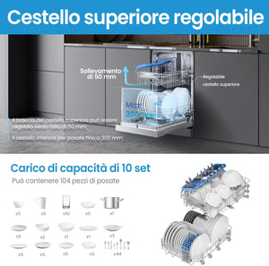 Midea MFD45S200X.1-IT Lavastoviglie Libera Installazione con 10 coperti, 8 Programmi, Display a LED, Partenza Ritardata, Funzione di Mezzo Carico, Asciugatura Extra - Inox