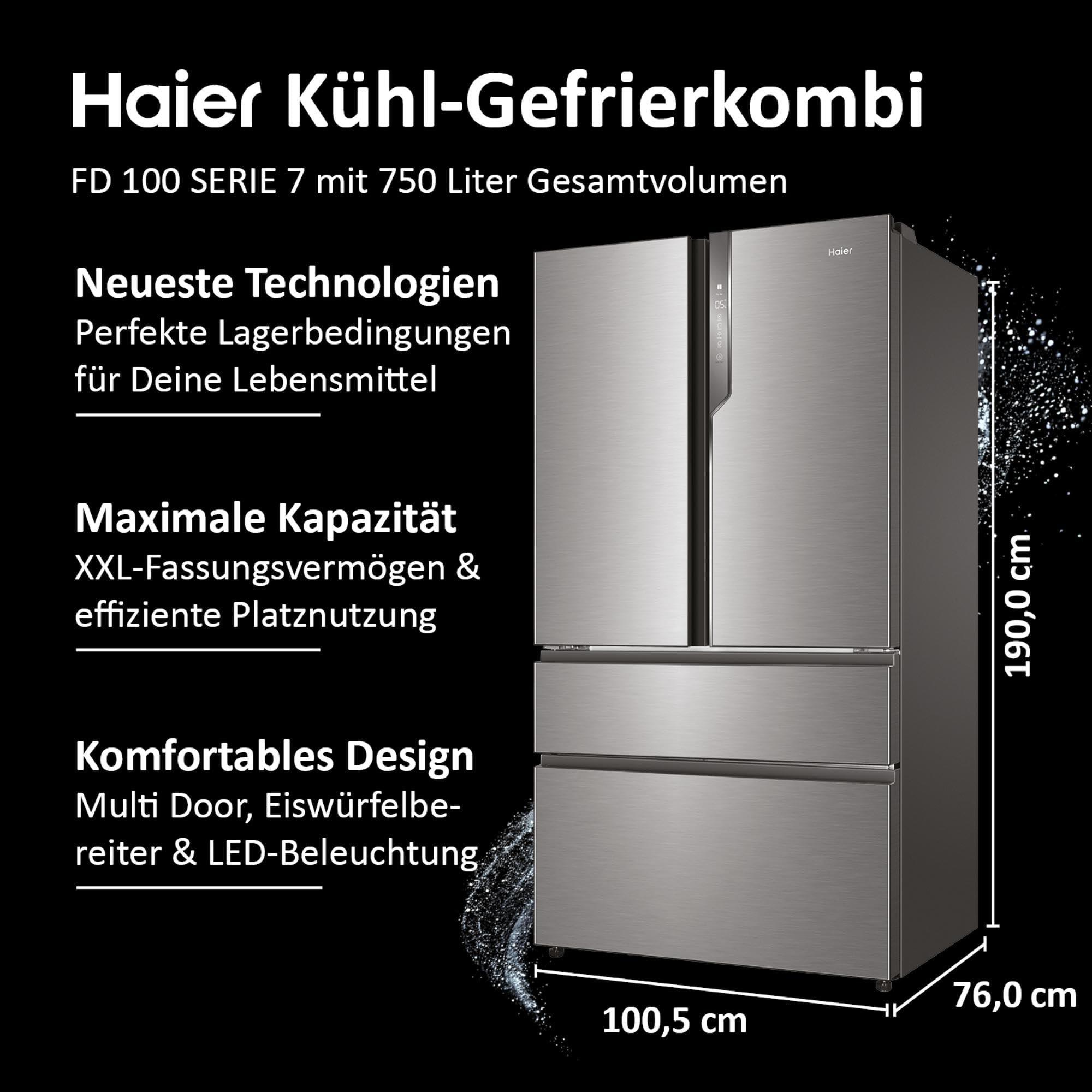 Haier frigorifero americano 100,5cm 685l a ++ nofrost inox hb26fssaaa