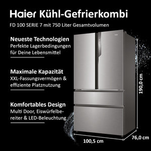 Haier frigorifero americano 100,5cm 685l a ++ nofrost inox hb26fssaaa