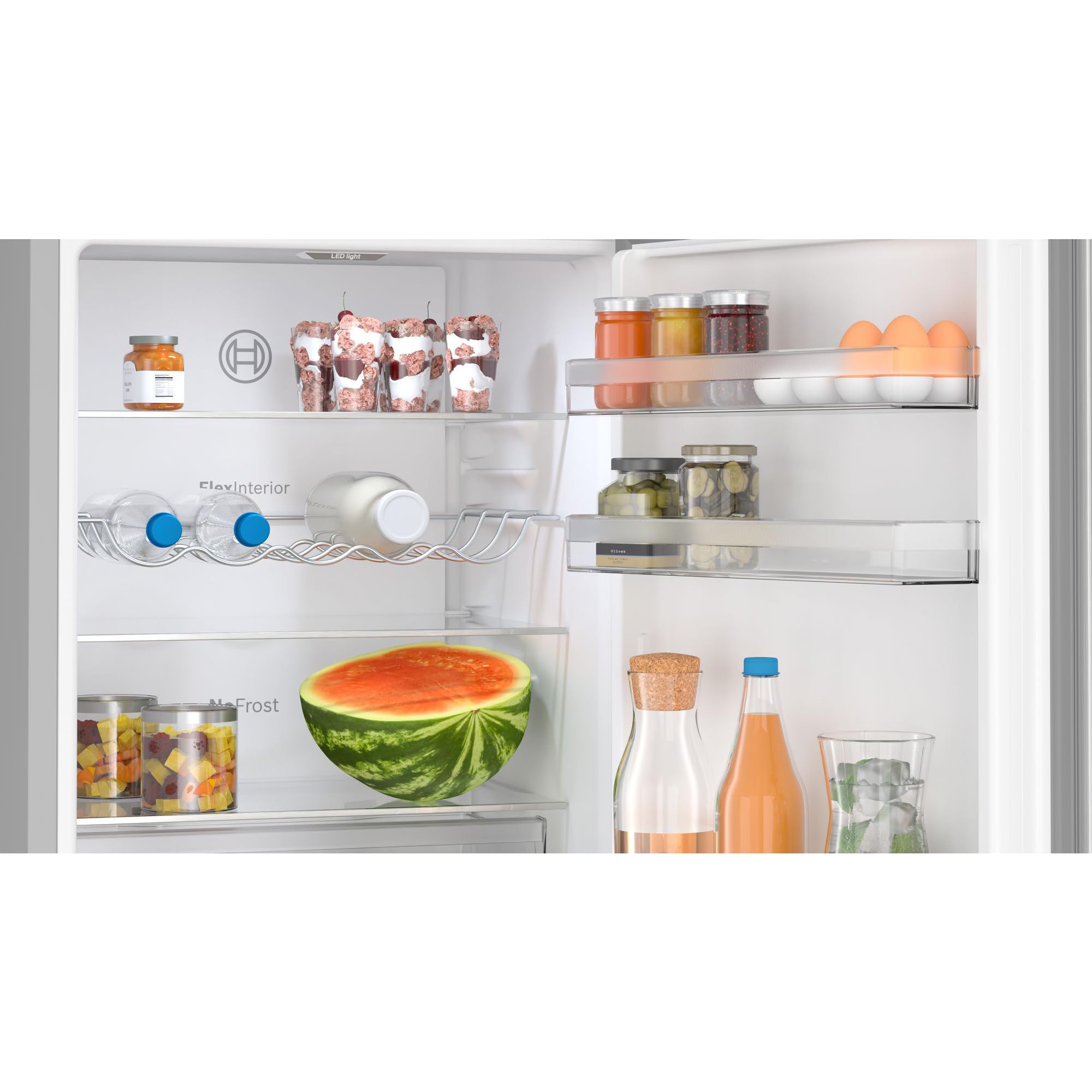Bosch KGN362LBF, Serie 4, Frigorifero congelatore, 186 x 60 cm, 218 L refrigerante e congelatore da 103 l, effetto acciaio inossidabile, NoFrost, VitaFresh XXL per una maggiore freschezza,