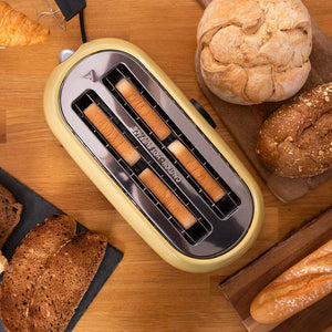 Cecotec ClassicToast 15000 Tostapane digitale extra doppio giallo 1500 W, 2 slot extra larghi per 4 toast, display digitale, 3 funzioni, aste superiori, design retrò, colore giallo