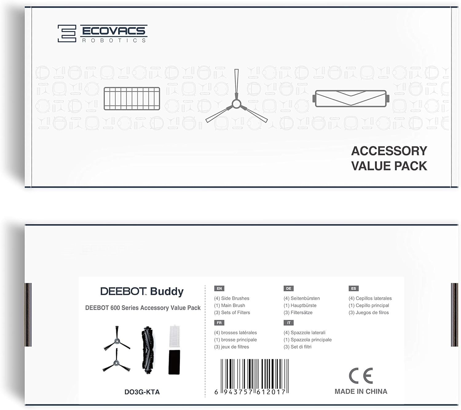 ECOVACS Robotics DO3G-KTA Set di Accessori, Compatibile con DEEBOT 600/601/605, Plastica, Bianco