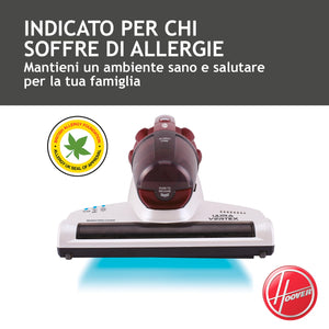 Hoover Ultra Vortex MBC500UV 011 Battimaterasso con Luce UV-C, 500W, 0,3 L, Antiacaro, Antibatterica, Rimuove Allergeni e Polvere, 3 Programmi, Rosso