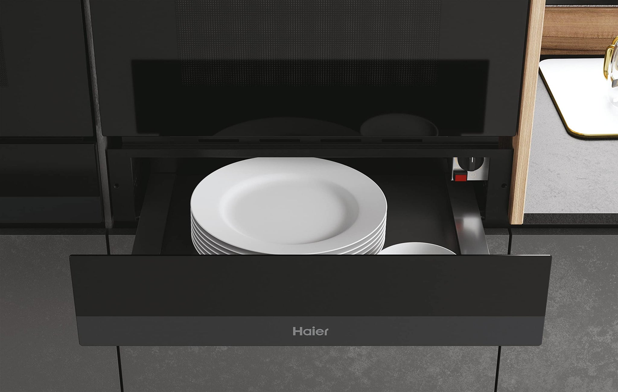 Haier Series 6 HWO15NWD6XB1 - Cassetto scaldavivande, capacità 20 l, 6 servizi, 5 funzioni, telecomando interno temperatura, temperatura da 30 a 70 gradi, trattamento anti-impronte, elettrico, 420 W