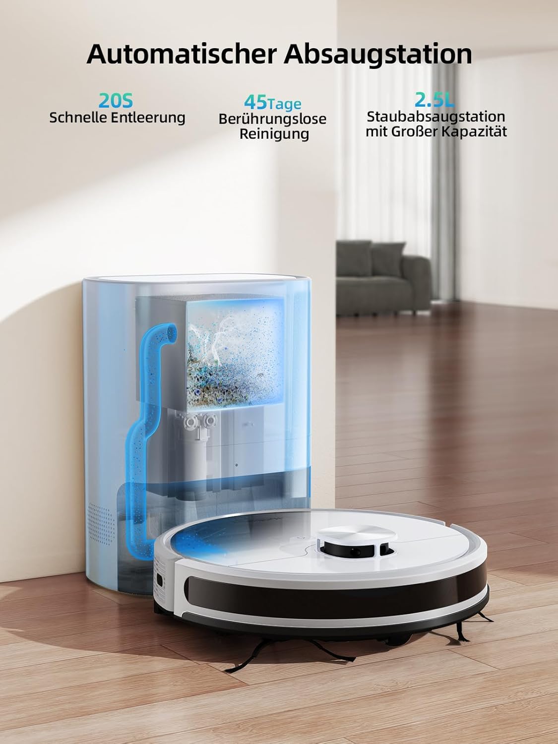 HONITURE Robot aspirapolvere Q6 SE, robot aspirapolvere 3500Pa con schede memorizzate, ideale per peli di animali, tappeti e pavimenti duri, durata 200 minuti (con stazione di aspirazione da 2,5 l)