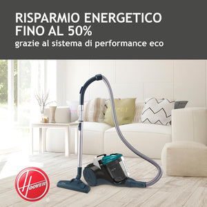 Hoover BR71_B30, Aspirapolvere a traino senza sacco, 700 W, 2 litri capacità bin, 78 Decibel, Mini turbo spazzola, Nero/Verde/Grigio Fumo