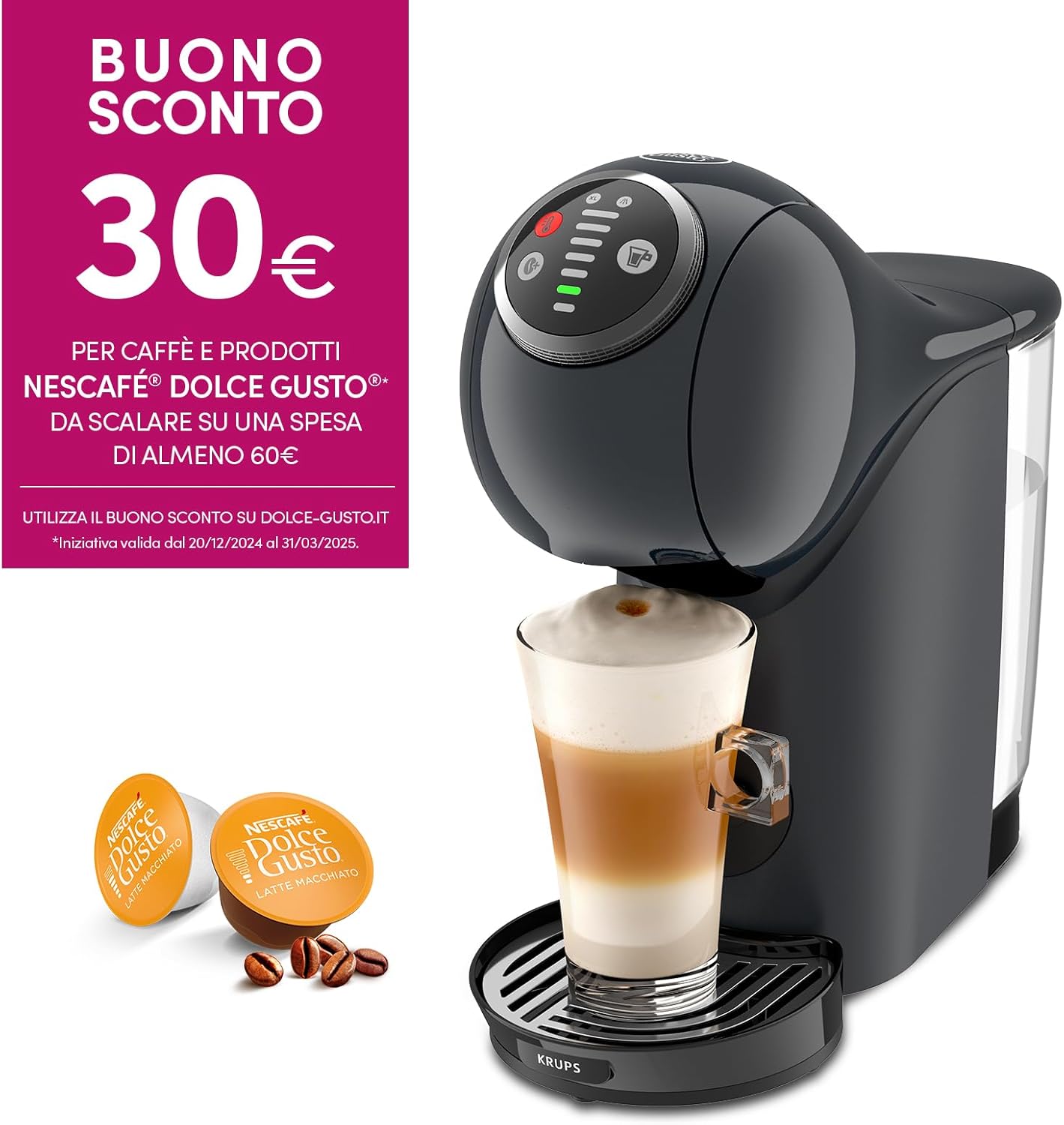 NESCAFÉ DOLCE GUSTO Krups Genio S Plus, Macchina per Caffè Espresso e Altre bevande in capsula, Automatica, Cosmic Grey