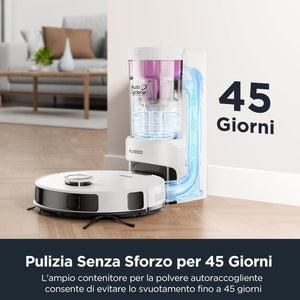 EUREKA NERE10s Robot Aspirapolvere Lavapavimenti con Stazione, Pulizia Senza Sforzo per 45 Giorni, 4000Pa, Raccolta Automatica della Polvere, Autonomia 180min, Navigazione con LiDAR, WiFi/APP