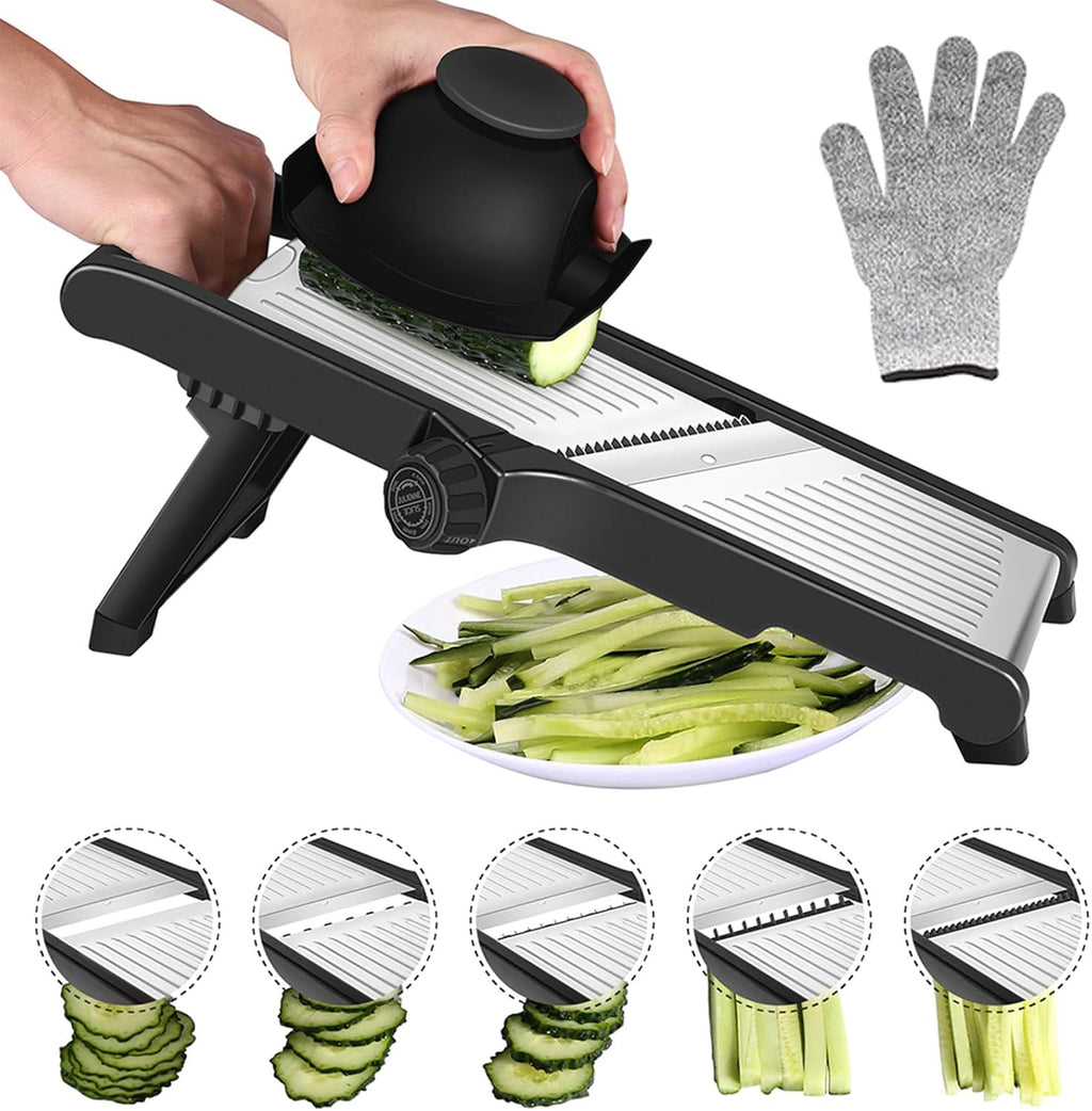 Affettatrice Mandolina per Verdure Professionale - Affetta Verdure con Guanti di Sicurezza, Fare Fette Spesse da 1 a 9 mm, Taglia Verdure Manuale, Julienne Tagliaverdure per Frutta e Verdura
