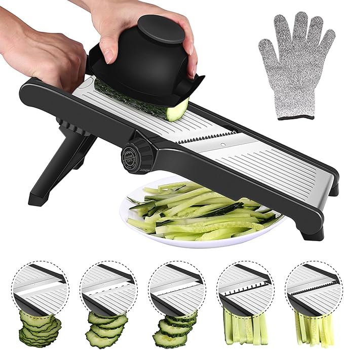 Affettatrice Mandolina per Verdure Professionale - Affetta Verdure con Guanti di Sicurezza, Fare Fette Spesse da 1 a 9 mm, Taglia Verdure Manuale, Julienne Tagliaverdure per Frutta e Verdura