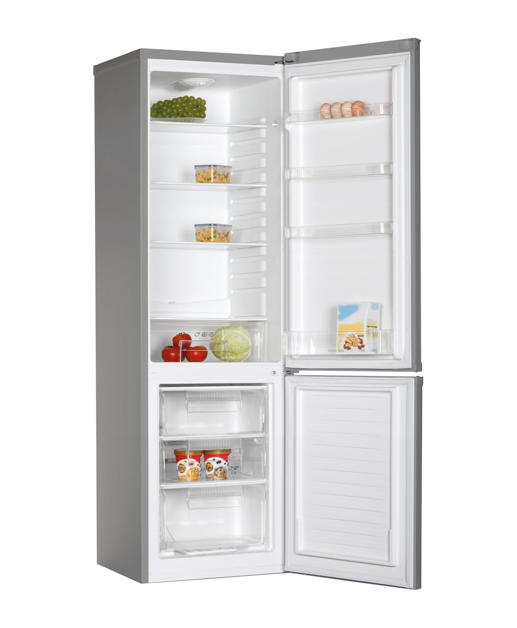 Candy CCG1S 518EX Frigorifero Combi, Larghezza 55 cm, Altezza 1,80 m, Capacità 252 L, Cassetto Verdolino, Controllo meccanico della temperatura, Illuminazione a LED, Porta Reversibile, 41 DB, Inox