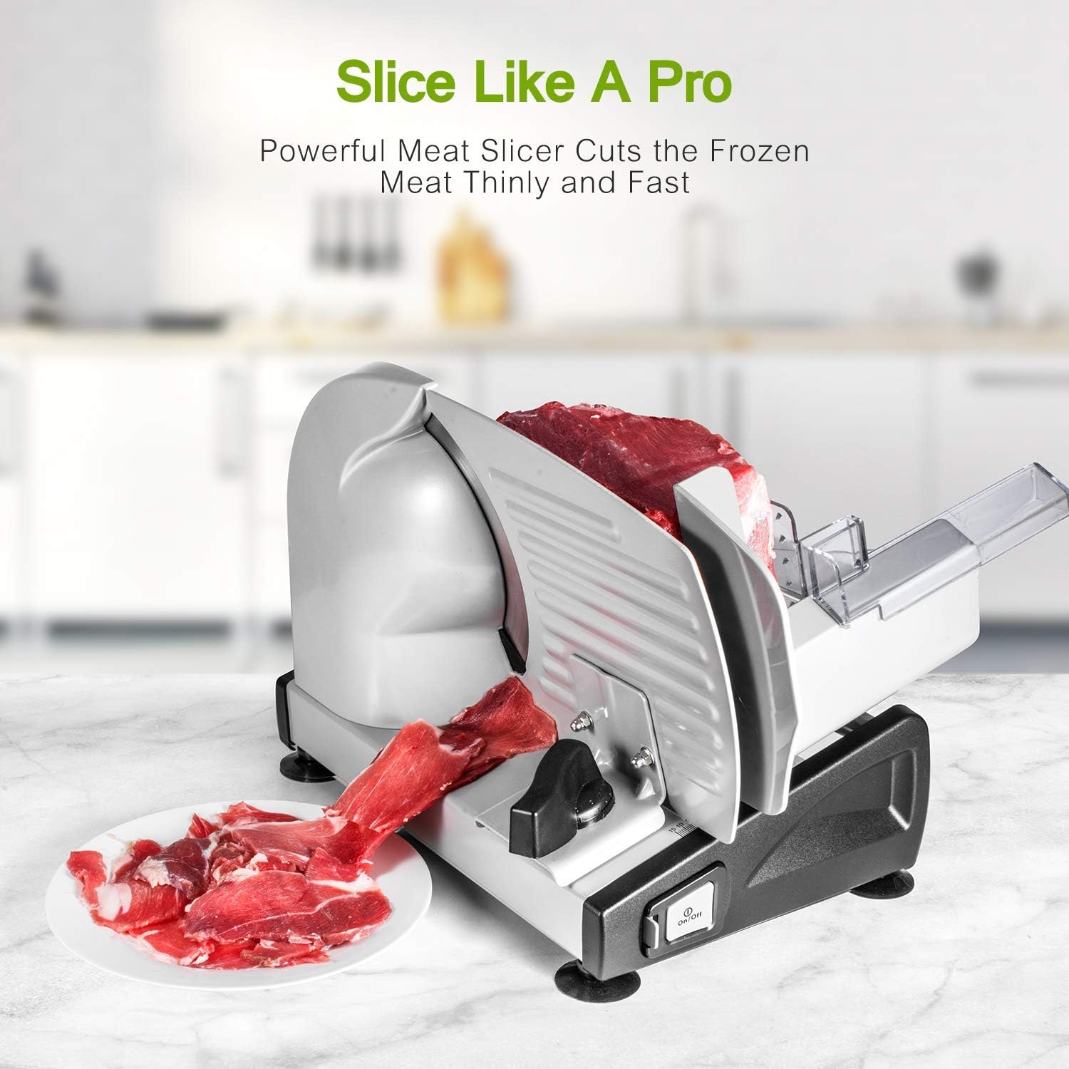 Ostba SL518 Affettatrice Elettrica Professionale da Casa, Diametro 19 cm, 150 W, Acciaio Inossidabile, Spessore Max 15 mm, Blocco di sicurezza, Multifunzione, Universale, Argento