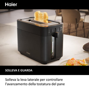 Tostapane I-Master Serie 5 Haier, Acciaio Inossidabile, 2 Fessure Profonde, Leva High Lift, Programmi Dedicati, 1150 W [Nero]