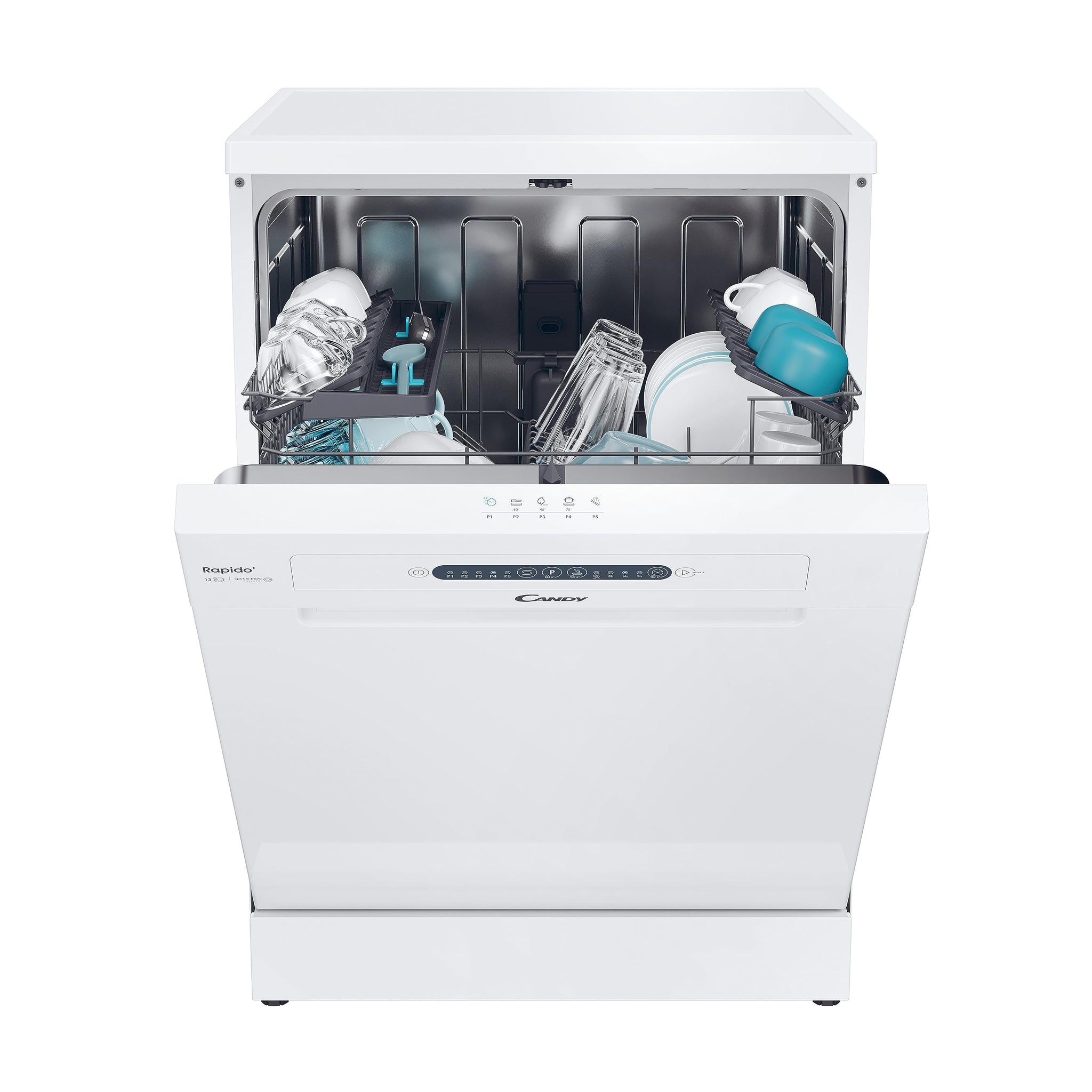 Candy Rapido' Lavastoviglie a Libera Installazione 60 cm, 14 Coperti, 8 Programmi, Partenza Ritardata fino a 9h, Ciclo Rapido 49 Min, Motore Inverter, Classe E, 59,7 x 59,8 x 85 cm, Bianca - CF 3E9E0W