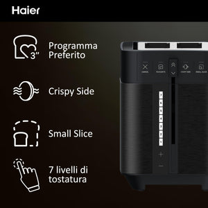 Tostapane I-Master Serie 5 Haier, Acciaio Inossidabile, 2 Fessure Profonde, Leva High Lift, Programmi Dedicati, 1150 W [Nero]
