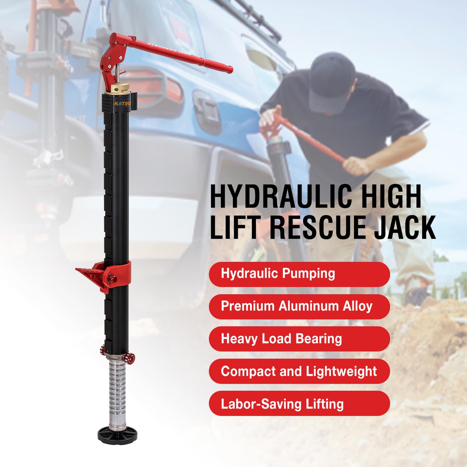 KATSU Farm Jack Heavy Duty 48" 1200 mm 3,5 Ton Capacità di Carico Offroad Martinetto Cricchetto ad Alto Sollevamento Cric Fuoristrada per ATV 4x4 Trattori Camion 161195