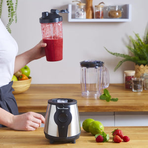 Moulinex Blend&Go Frullatore Portatile con Bottiglia da Viaggio 750 ml, Potenza 300W, Design Compatto e Facile da Pulire, Lame in Acciaio Inox, Mini Frullatore smoothie Facile da Usare, LM1B1D