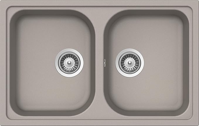 SCHOCK | Lavello Cucina Lithos N200S 2 Vasche Small, Materiale Cristalite®, Grigio Tortora, 790x500mm