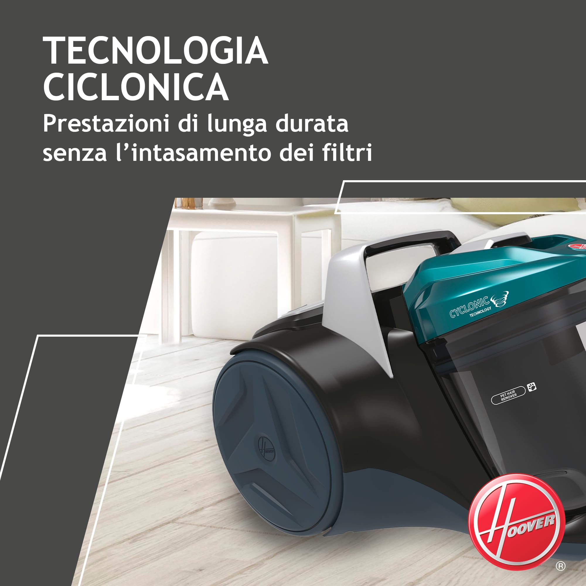 Hoover BR71_B30, Aspirapolvere a traino senza sacco, 700 W, 2 litri capacità bin, 78 Decibel, Mini turbo spazzola, Nero/Verde/Grigio Fumo