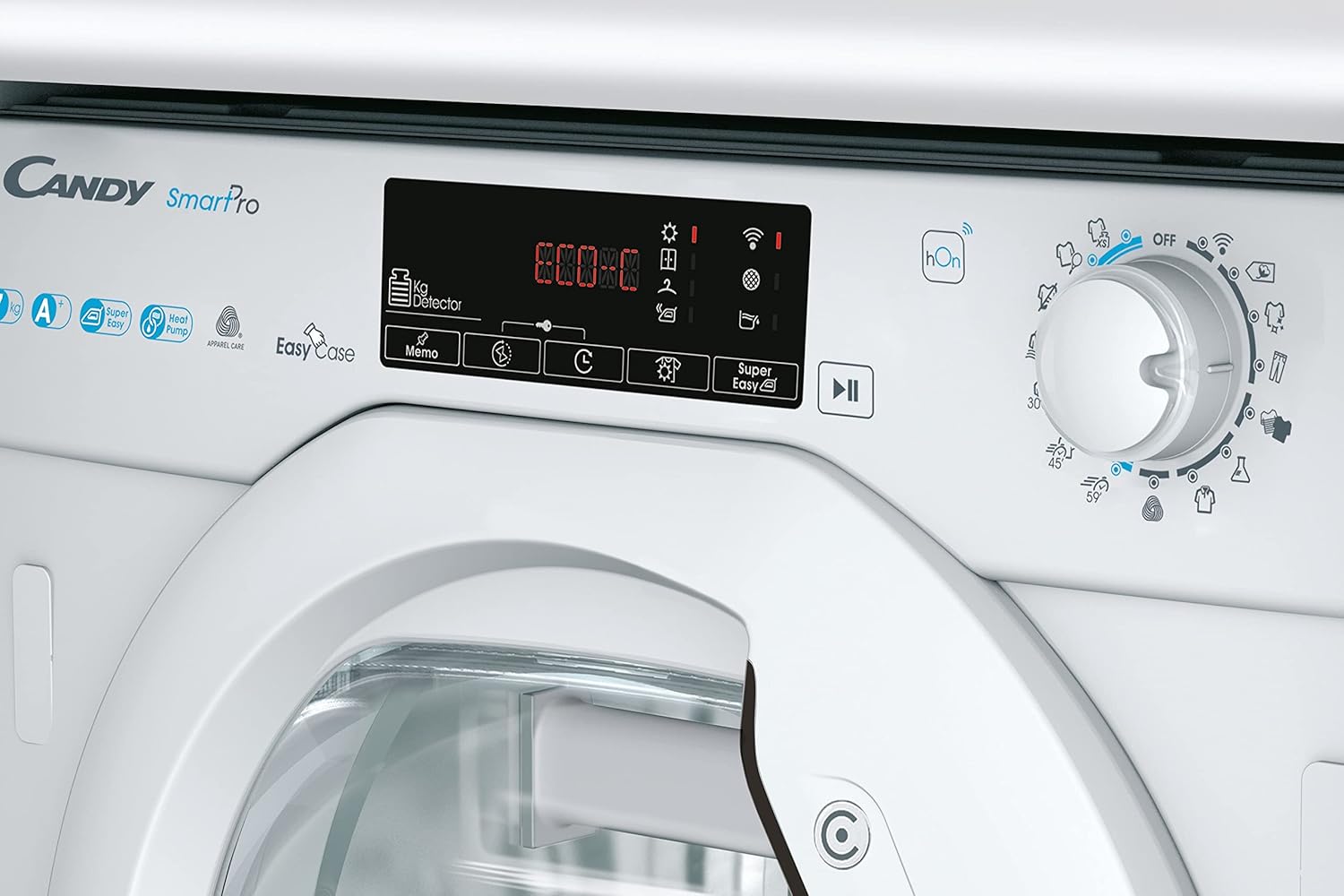 Candy Smart Pro Asciugatrice 7 Kg da Incasso, Pompa di Calore, Classe A+, Wi-Fi e BLE, Controllo da Remoto, Avvio Programmabile, Programma Stiro Facile, 60 x 46,5 x 85 cm, Bianca - BCTD H7A1TE-S