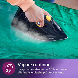 Philips Azur Serie 7000 Ferro da stiro a vapore - 3000 W, Vapore Continuo 55g/min, Colpo vapore da 250 g, vapore verticale, piastra SteamGlide Elite, Blu/Giallo (DST7060/20)