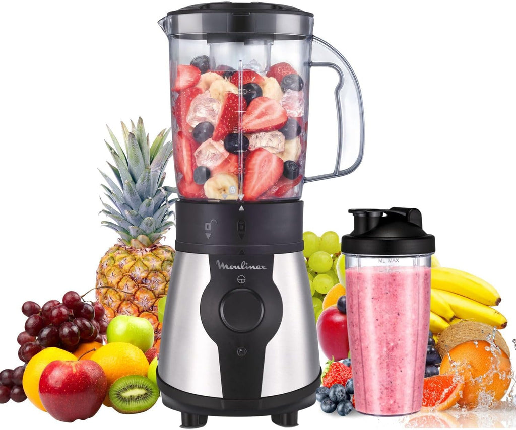 Moulinex Blend&Go Frullatore Portatile con Bottiglia da Viaggio 750 ml, Potenza 300W, Design Compatto e Facile da Pulire, Lame in Acciaio Inox, Mini Frullatore smoothie Facile da Usare, LM1B1D