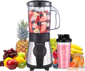Moulinex Blend&Go Frullatore Portatile con Bottiglia da Viaggio 750 ml, Potenza 300W, Design Compatto e Facile da Pulire, Lame in Acciaio Inox, Mini Frullatore smoothie Facile da Usare, LM1B1D