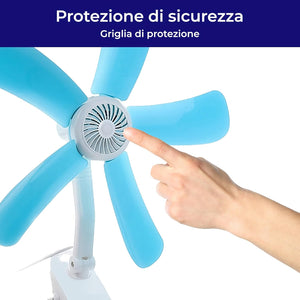 AntDau71® - Piccolo Ventilatore elettrico con Pinza e Doppio Snodo dotato di 5 Pale per Tavolo Scrivania Casa Letto Ufficio
